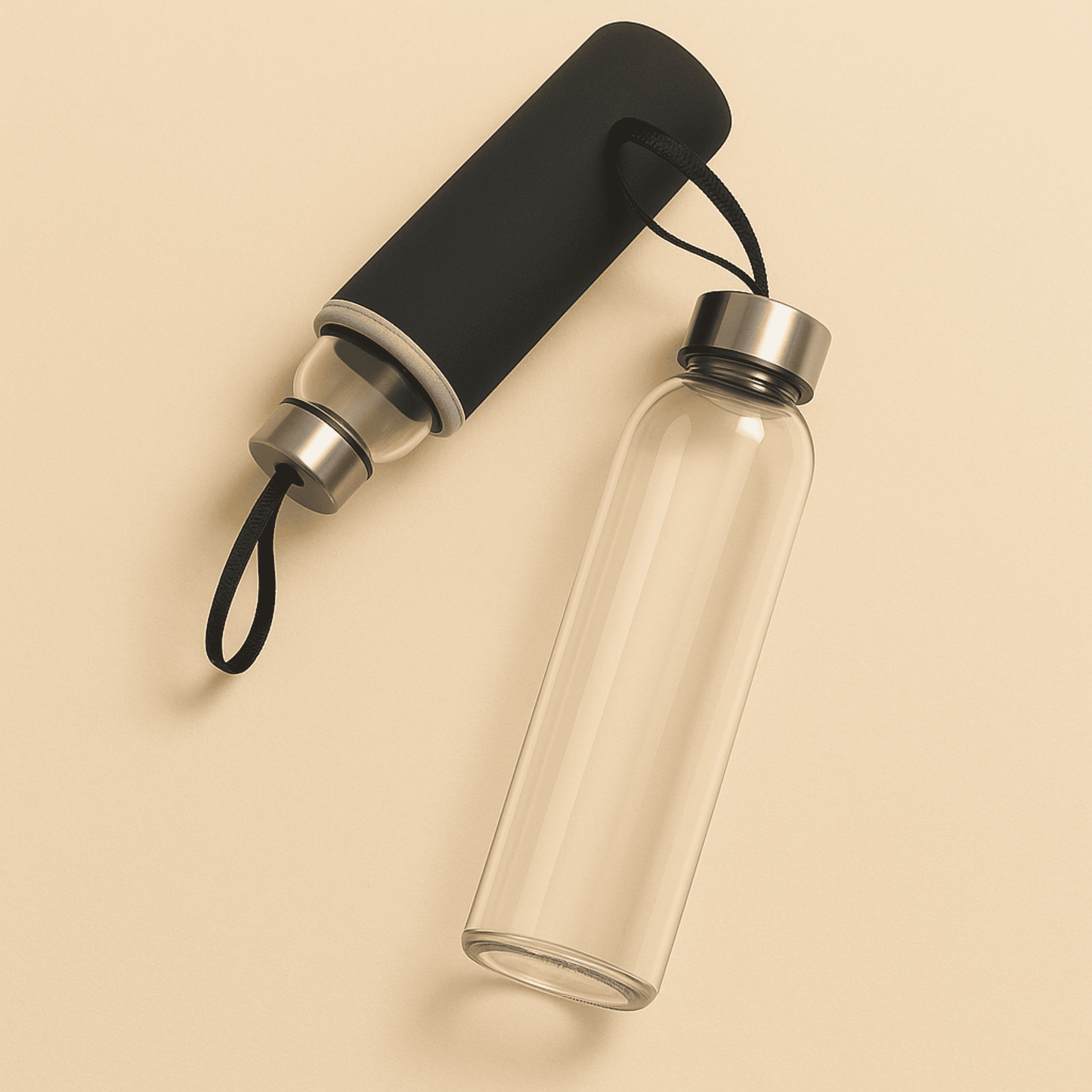 Kılıflı Metal Kapaklı Cam Matara - 500 ml