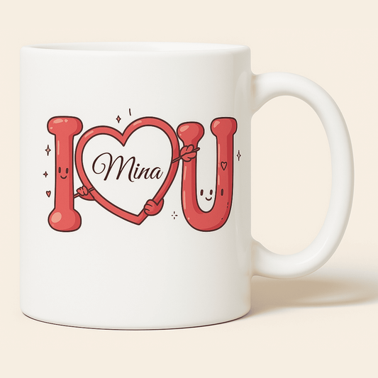 I Love You Baskılı İsme Özel Porselen Kupa - 300ml
