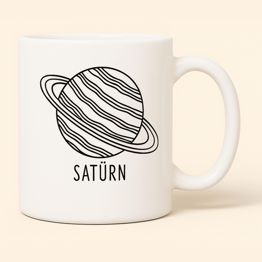Satürn Gezegen Tasarımlı Porselen Kupa - 300ml