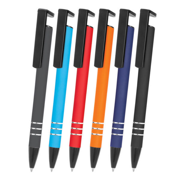 TRM114481 - Telefon Standlı ve Rubber Gövdeli Metal Tükenmez Kalem